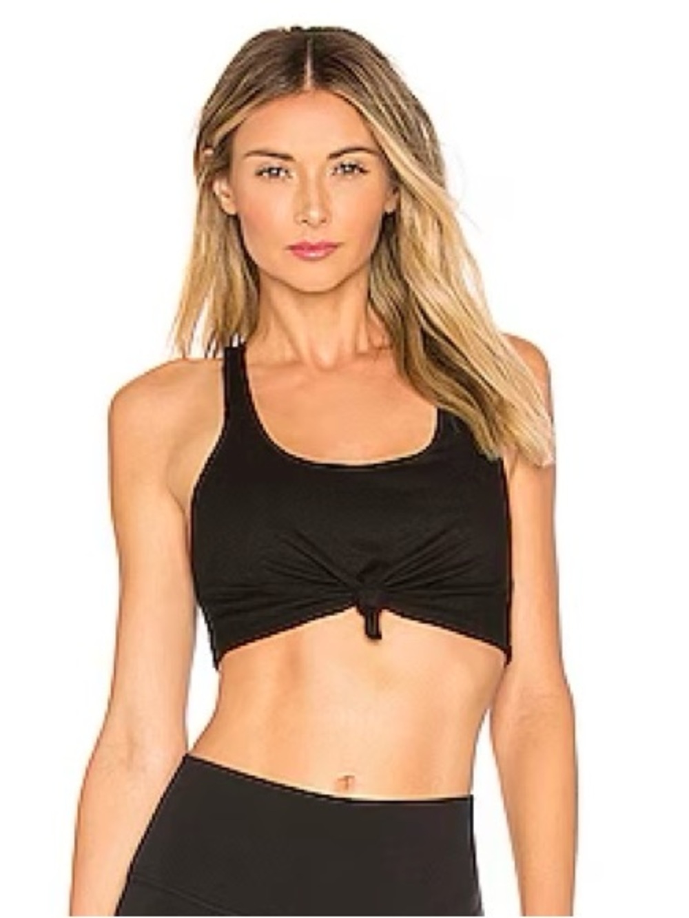Alo Knot Tank Sports Bra, Black, Size XS